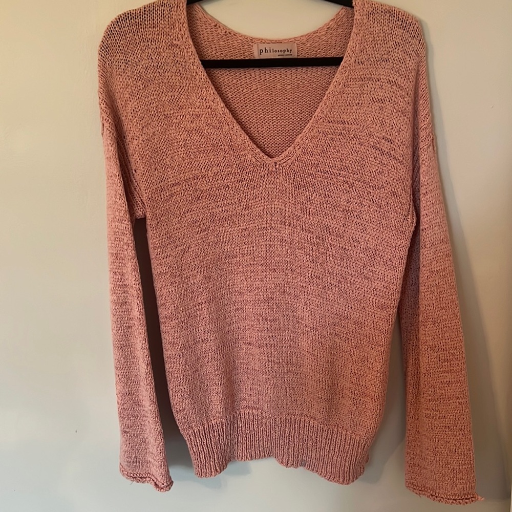 Philosophy Sweater Loose Knit Drop Sleeve Pink V Neck Small